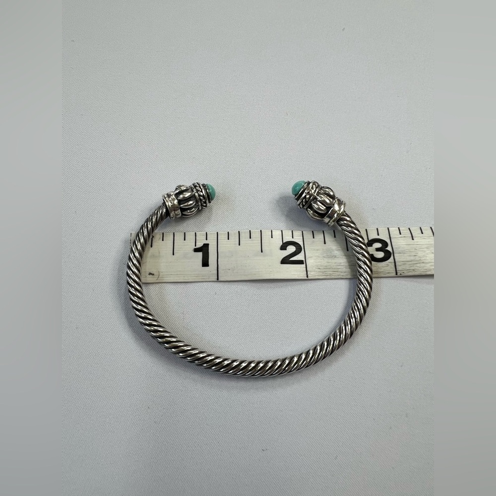 Vintage Sterling Silver Cable Turquoise Bracelet Cuff - Picture 3 of 16